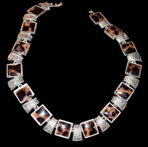 Vintage Tortoiseshell, Animal Print Greek Meander Statement Necklace